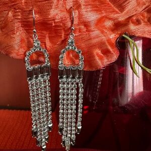 Elegant vintage Silver crystal Dangle Earrings